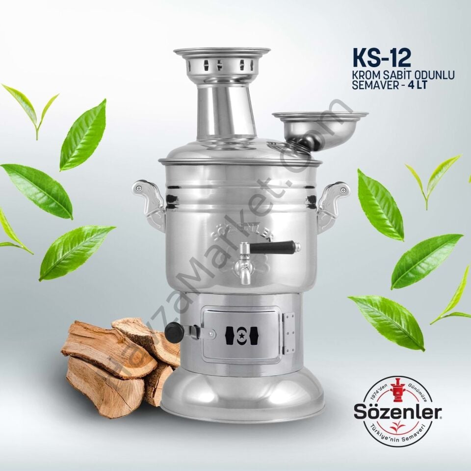 (4 LT) KROM SABİT ODUNLU SEMAVER