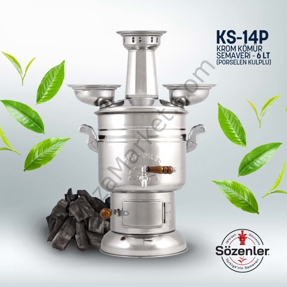 (6 LT) KROM KÖMÜRLÜ SEMAVER (PORSELEN KULP)